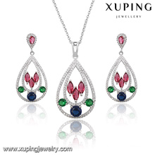 63924 Fashion Elegant Colorful Cubic Zircon Heart-Shaped Wedding Jewelry Set in Rhodium Color